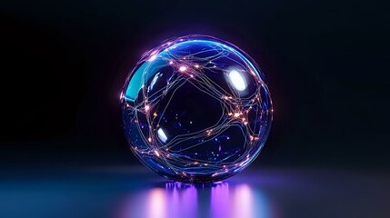 Poster - glowing sphere with interconnected light trails and nodes creating futuristic network visualization 