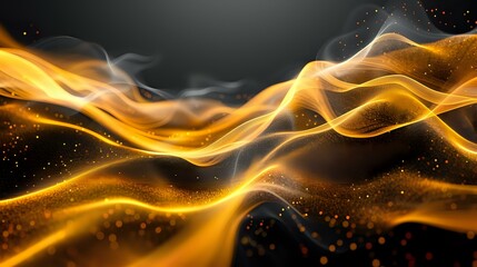 Aufkleber - glowing golden waves of light and smoke create dynamic flowing curves against dark background with s