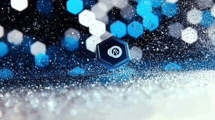 Poster -   A blue and white abstract background with a hexagon in the center surrounded by a similar hexagon