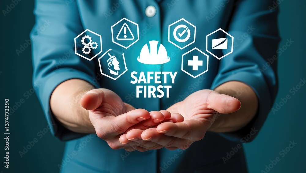 Safety first concept, work safety, caution work hazards, danger ...