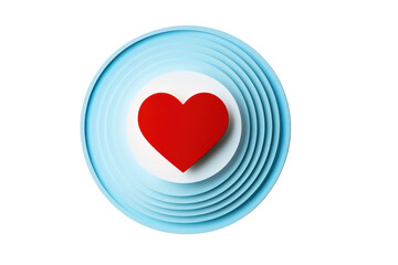 Poster - A red heart on white circle surrounded by light blue concentric circles on a black background