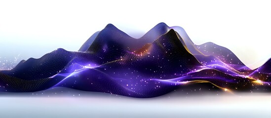 Poster - Mystical mountain landscape with glowing purple and orange energy waves flowing through peaks, stars scattered across dark silhouettes against misty background.