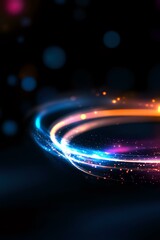 Aufkleber - glowing spiral light trail with blue, orange and purple colors against dark background, sparkling pa