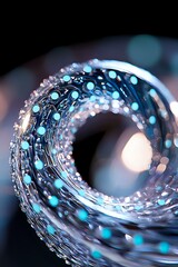 Aufkleber - swirling abstract wave pattern with glowing blue dots and sparkling bokeh effects against dark backg