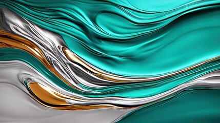 Poster -   Green & Silver Wallpaper - A close-up view of an abstract wallpaper featuring gold and silver stripes on the lower half