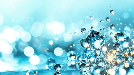 Poster -   A blue and white background shows a body of water with ice cubes floating on top