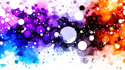Poster -   A colorful background with floating bubbles, featuring white text in purplish-blue and orange hues
