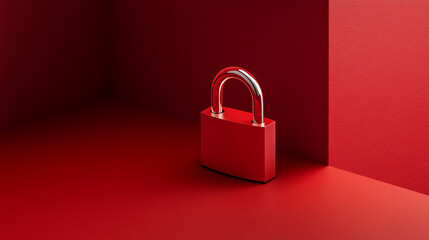 Poster - Red padlock on red background, showcasing security concept, minimal design, free space for text, ideal for cybersecurity or privacy themes