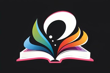 Poster - Open book with rainbow-colored pages transforming into flowing abstract shapes and bubbles against dark background, modern education and creativity concept.