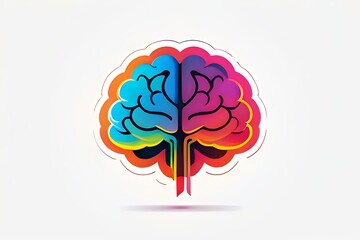 Aufkleber - Colorful brain illustration with vibrant gradient from blue to pink, showing creative and analytical thinking hemispheres on white background, isolated design element.