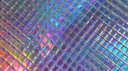 Poster - Holographic surface reflecting vibrant rainbow colors creating a mesmerizing geometric pattern, ideal for backgrounds, textures, and abstract designs