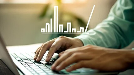 Poster - Man typing on laptop with growth chart and year projected for twenty twenty five overlayed image