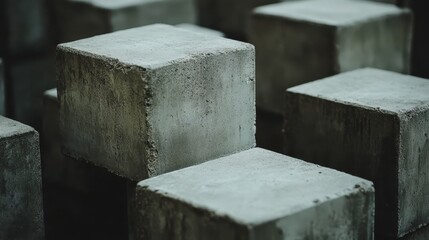 Poster - Many concrete cubes are arranged to create an abstract, industrial pattern, evoking themes of construction, architecture, and modern design