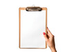 © practice  - Hands holding a clipboard with blank paper isolated on transparent background
