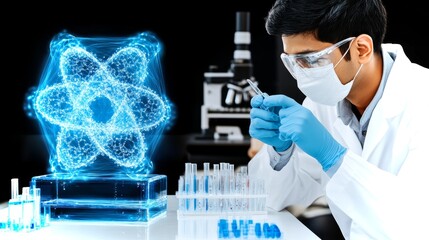 Poster - Young South Asian scientist conducts CRISPR research in a modern laboratory setting