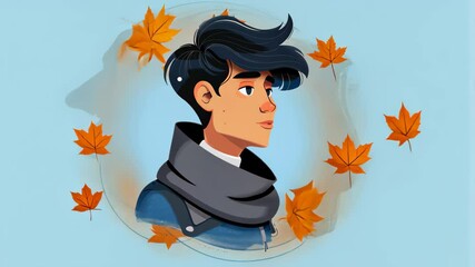 Wall Mural - capture the essence of autumn with a trendy haircut illustration, highlighting vibrant colors and st