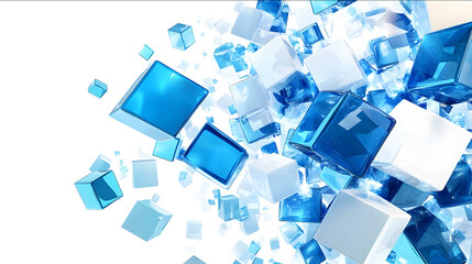 Various blue and white cubes on white background merged into one big cube hitech futuristic style faceted shapes futuristic installation vibrant geometric shapes HD