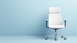 © khonkangrua - Stylish Modern White Office Chair on Solid Light Blue Wall Background with Minimalist Aesthetic Appeal