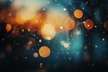 Poster - Abstract Bokeh Lights Background with Water Droplets for Festive Overlay