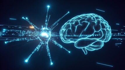Poster - close-up view of a futuristic brain implant interacting with neural pathways in advanced healthcare