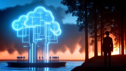 Poster - Exploring dreams and thoughts through futuristic neural experiences at sunset