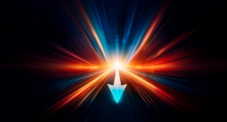 Aufkleber - a luminous arrow descends from a brilliant center, casting radiant blue and orange streaks against t