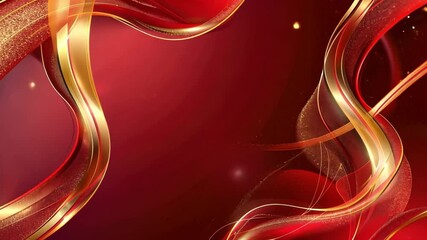 Poster - Elegant Red and Gold Abstract Background with Shimmering Curves for Luxury and Festive Designs, Perfect for Celebrations and Artistic Occasions.