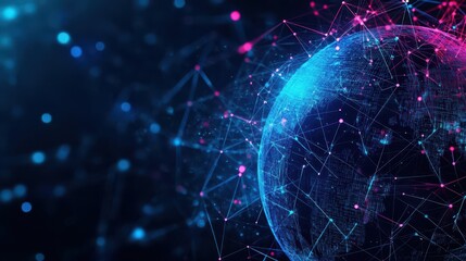 Aufkleber - abstract holographic world globe with many connection points symbolizing social media and life for business wallpaper background Generative AI