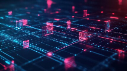 Aufkleber - Abstract Layered Arrays and Lines in a Network Landscape A 3D Depiction of Technological Data and Connectivity