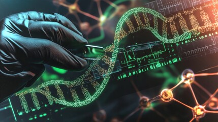 Poster - Futuristic visualization of CRISPR technology with DNA editing tools in a high-tech lab environment