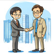 © andrew - A man young person manager of the normal height of Japanese people shakes hands with a smile with a tall consultant in Japanese cool middleages with animationl