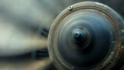 Poster - Intricate Details of Jet Engine Turbine Power and Engineering in Motion, Showcasing Metal Machinery and Technology with Dynamic Rotation and Precision.