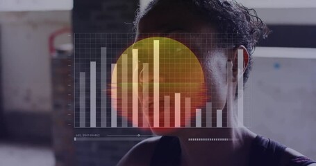 Poster - Bar chart and data visualization animation over person in dimly lit room
