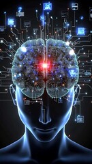 Poster - Futuristic neural implant technology enhancing human brain capabilities through innovation