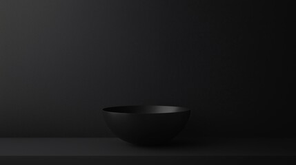 Poster - Minimalist Black Bowl on Clean Surface Against Pure Black Background