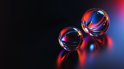 Poster - Glossy Black Background with Glass Spheres and Vibrant Reflections