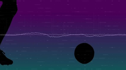 Poster - Animation of digital wave and circle with person silhouette on gradient background