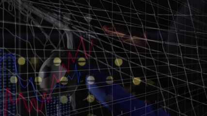 Poster - Interacting with digital interface, person viewing graph lines and data points animation