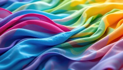 Poster - Colorful Fabric Waves A vibrant scene with flowing fabric in waves, displaying a rich texture that captures the essence of movement and light.