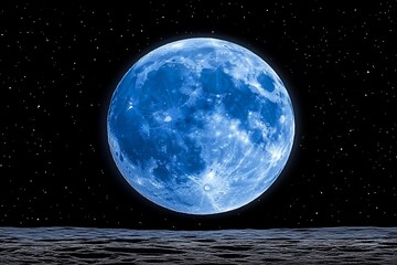 blue moon with night sky, and lunar surface.