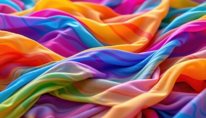 Poster - Colorful Fabric Waves A vibrant scene with flowing fabric in waves, displaying a rich texture that captures the essence of movement and light.