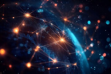 Poster - abstract network connection background with glowing nodes for technology and science concept