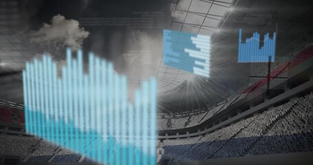 Poster - Bar chart animation over empty stadium with dramatic lighting and clouds