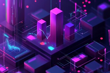 Poster - purple isometric data analysis visualization futuristic tech background for business intelligence us