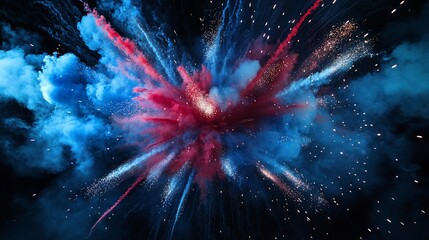 Poster - Spectacular Explosion of Red and Blue Hues in Abstract Light Display
