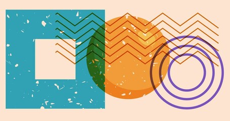 Poster - Colorful geometric shapes animation. Object in trendy riso graph design. Geometry elements abstract risograph texture style video.