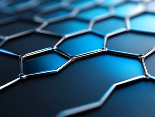 Aufkleber - Blue and silver hexagon pattern creating a network structure illustration