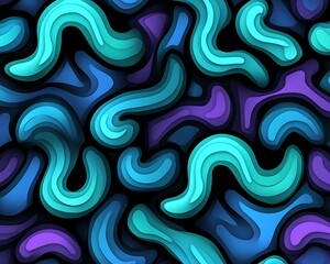 Poster - Abstract layers of curved colorful shapes against a dark background
