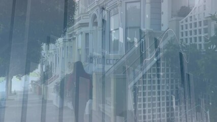 Poster - Overlaying graph animation on residential street with trees and buildings