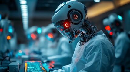 Aufkleber - Advanced surgical robot efficiently working on a computer in a sterile environment showcasing cutting-edge technology